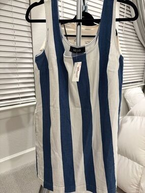 Fabrik Blue and Cream Striped Sleeveless Dress